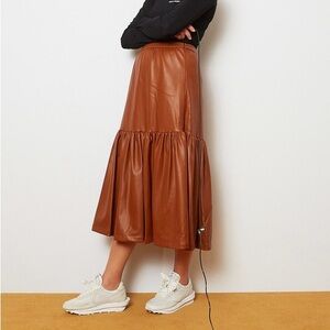 STAUD Vegan Leather Orchid Skirt in Whiskey